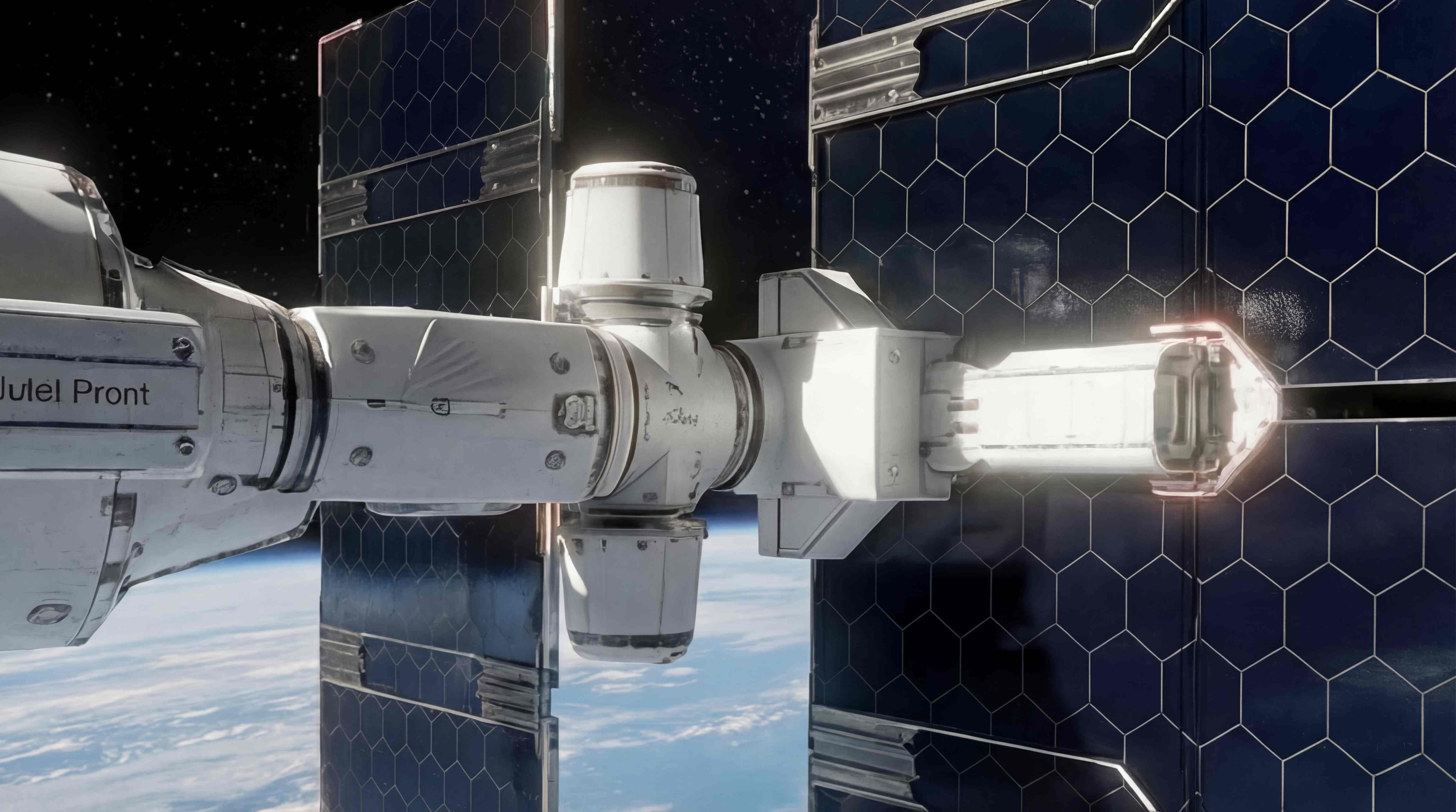 ARCSTASIS solar panel array on space station - close-up view